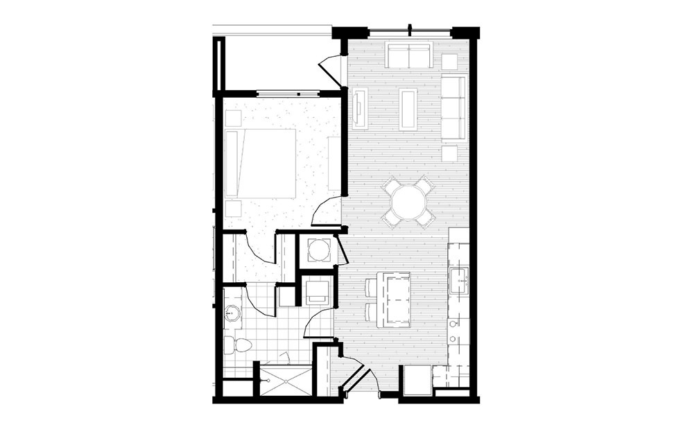 A15 - 1 bedroom floorplan layout with 1 bath and 774 square feet.